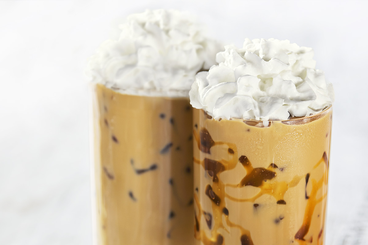 Biscuitville's Iced Lattes dressed with whipped cream.